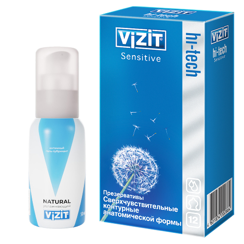 НАБОР VIZIT ГЕЛЬ-ЛУБРИКАНТ NATURAL УВЛАЖНЯЮЩИЙ 50МЛ + ПРЕЗЕРВАТИВ VIZIT HI-TECH SENSITIVE N12