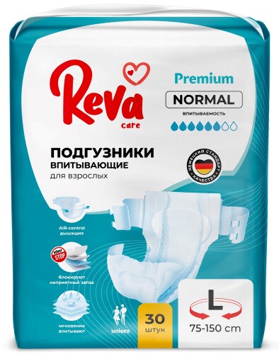 Купить Reva care подгузники для взрослых 30 шт. normal размер l цена