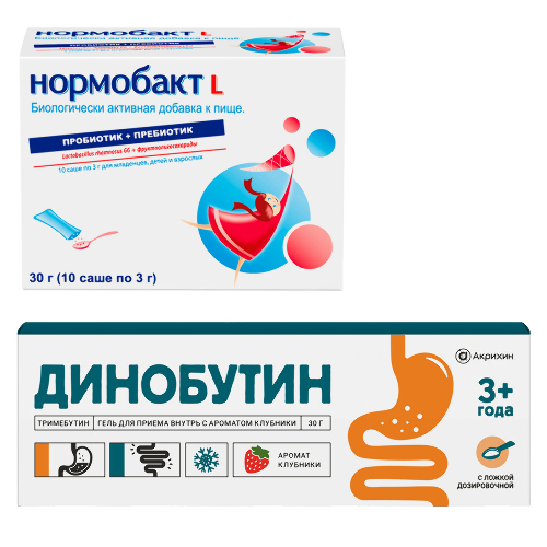 НАБОР ДИНОБУТИН 0,0089/Г 30,0 ГЕЛЬ Д/ПРИЕМА ВНУТРЬ С АРОМАТОМ КЛУБНИКИ+ЛОЖКА ДОЗИР + НОРМОБАКТ L N10 САШЕ ПО 3,0 закажи со скидк