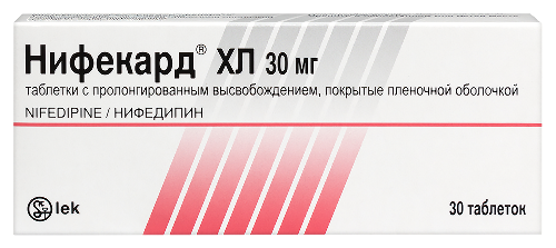 Купить Нифекард хл 30 мг 30 шт. таблетки с пролонгированным высвобождением, покрытые пленочной оболочкой цена