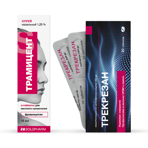 Набор для лечения ОРВИ Трекрезан табл. №20 + Трамицент спрей при затяжном насморке со скидкой
