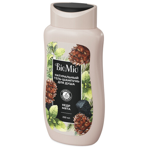 Biomio bio shower body&hair gel 2-in-1 гель-шампунь для душа натуральный с эфирными маслами мяты и кедра для мужчин 250 мл