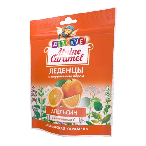 ЛЕДЕНЦЫ АЛЬПИЙСКАЯ КАРАМЕЛЬ ДЕТСКИЕ С НАТУРАЛЬНЫМ МЕДОМ И ВИТАМИНОМ С СО ВКУСОМ АПЕЛЬСИНА
