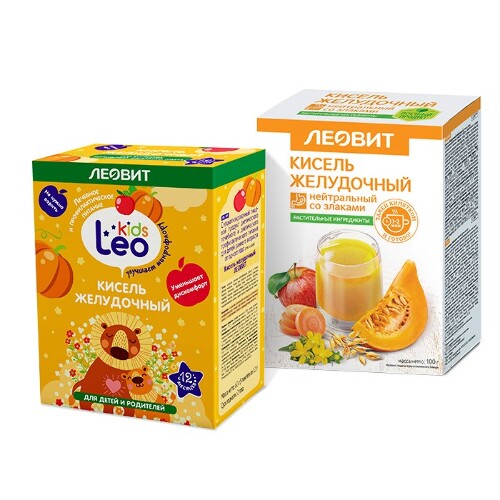 Набор ЛЕОВИТ кисели желудочные: кисель диетический нейтральный + LEO KIDS кисель детский