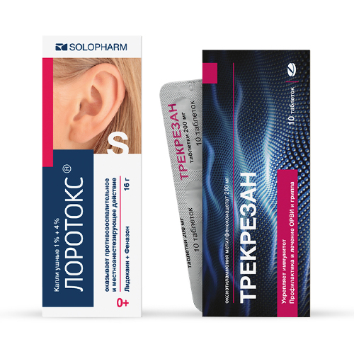 Набор Лоротокс капли при боли в ухе + Трекрезан 0,2 №10 табл со скидкой