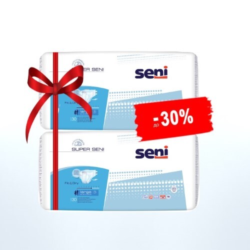 Купить Seni super подгузники для взрослых размер large обхват талии 100-150 30 шт. цена
