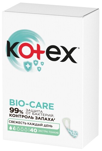 Kotex прокладки ежедневные с антибактериальным слоем внутри экстра тонкие bio-care 40 шт.