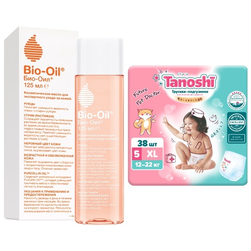 Набор Tanoshi трусики-подгузники для детей размер XL 12-22кг n38 + Bio-oil масло косметическое 125мл