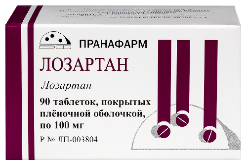 Лозартан 100 мг 90 шт. таблетки, покрытые пленочной оболочкой