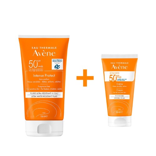 Набор AVENE INTENCE PROTECT ФЛЮИД СОЛНЦЕЗАЩИТНЫЙ УЛЬТРА-ВОДОСТОЙКИЙ SPF50+ 150МЛ + AVENE КРЕМ СОЛНЦЕЗАЩИТНЫЙ SPF 50+ БЕЗ ОТДУШЕК