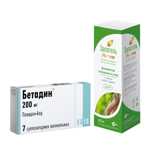 Набор БЕТАДИН 0,2 N7 СУПП ВАГ + ЗАЛАГЕЛЬ ИНТИМ ГЕЛЬ-МЫЛО ОЧИЩАЮЩЕЕ Д/ИНТИМ ГИГИЕНЫ 200МЛ по специальной цене