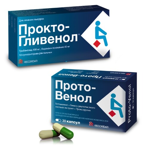 Набор для комплексного лечения геморроя Прокто-Гливенол® супп и Прото-Венол. Вместе сильнее