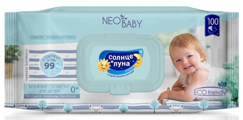 Neobaby 0+ влажные салфетки для детей без отдушки 99% воды 100 шт. с крышкой