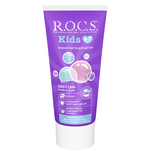 Rocs зубная паста kids бабл гам со вкусом жевательной резинки 45 гр