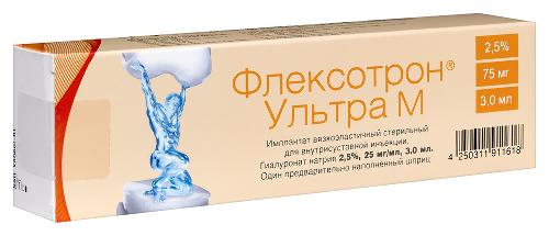 Флексотрон ультра м имплантат вязкоэластичный стерильный для внутрисуставной инъекции гиалуронат натрия 2,5% 25 мг/мл 3 мл 1 шт. шприц
