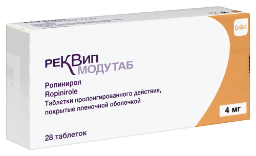 Реквип модутаб 4 мг 28 шт. таблетки пролонгированного действия, покрытые пленочной оболочкой