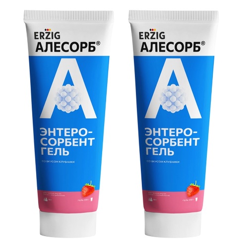 Набор 1+1 АЛЕСОРБ энтеросорбент гель / клубника /230 г туба из 2 уп со скидкой