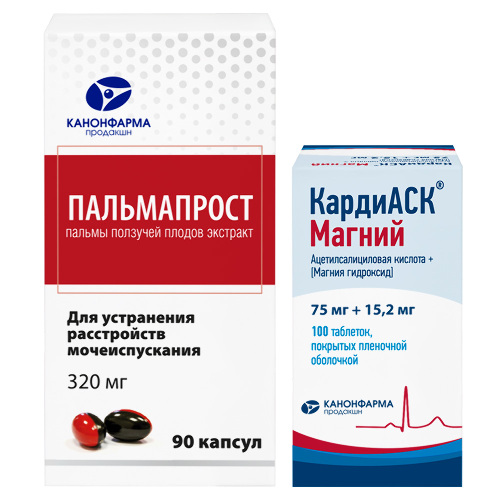 Набор для мужчин по специальной цене: Пальмапрост №90 + КардиАСК Магний 75 мг + 15,2 мг №100