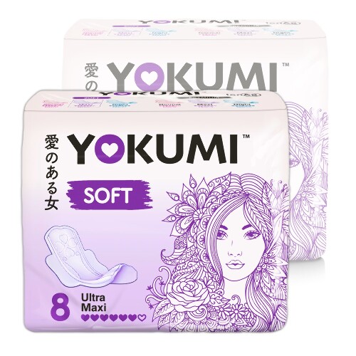 Набор из 2-х уп. Yokumi прокладки женские гигиенические soft ultra maxi 8 шт.