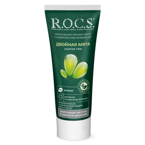Rocs зубная паста энергия утра со вкусом двойной мяты 74 гр