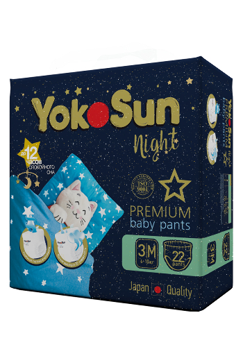 Yokosun premium подгузники-трусики ночные m/6-10 кг/ 22 шт.