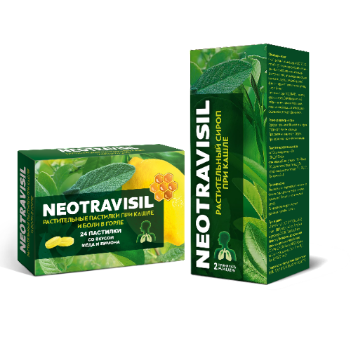 Набор Neotravisil растительные пастилки мёд-лимон 24 шт+Neotravisil растительный сироп 100мл