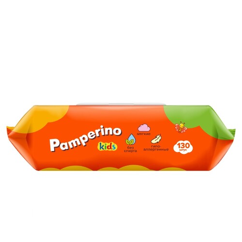 Pamperino kids салфетки влажные детские с экстрактом ромашки и витамином е 130 шт.