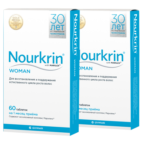 Набор против выпадения волос Нуркрин (Nourkrin) 60 шт 2 упаковки для женщин со скидкой 10%