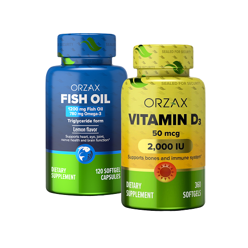 НАБОР ОРЗАКС ПО СПЕЦ ЦЕНЕ ФИШ ОЙЛ (РЫБИЙ ЖИР) 120 КАПС. + ВИТАМИН D3 2000 МЕ 360 КАПС.