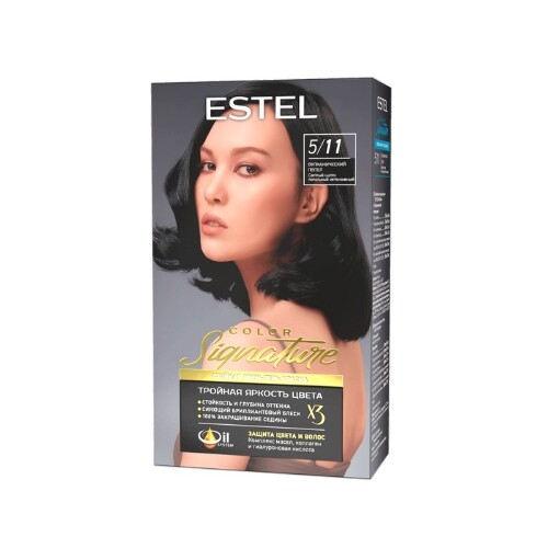 Купить Estel color signature крем-гель краска стойкая для волос в наборе тон 5/11 вулканический пепел цена