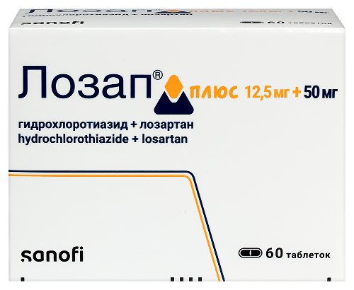 Лозап плюс 12,5 мг + 50 мг60 шт. таблетки, покрытые пленочной оболочкой