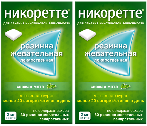 Набор - Никоретте® Свежая мята 2 мг, 30 шт х 2, жевательная резинка при отказе от курения