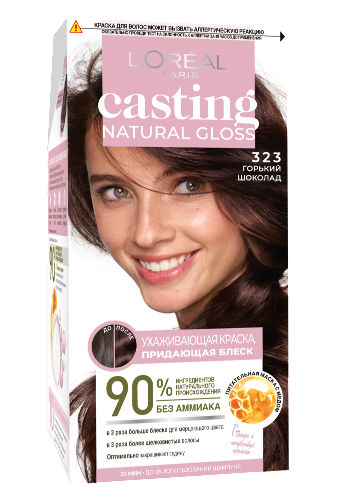 Loreal paris casting natural gloss краска ухаживающая для волос в наборе оттенок 323/горький шоколад/