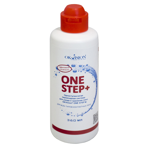 OKVision One Step+ Single Pack Пероксидный раствор для ухода и хранения линз, одноступенчатая, 360 мл + контейнер