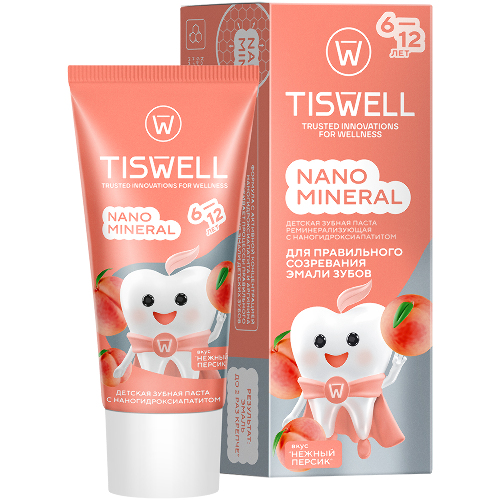 Tiswell зубная паста реминерализующая с наногидроксиапатитом детская с 6 лет 60 гр/нежный персик