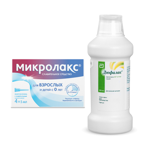 Набор Дюфалак 667 мг/мл сироп 500 мл флакон + Микролакс® 4 шт, микроклизма при запоре 5 мл