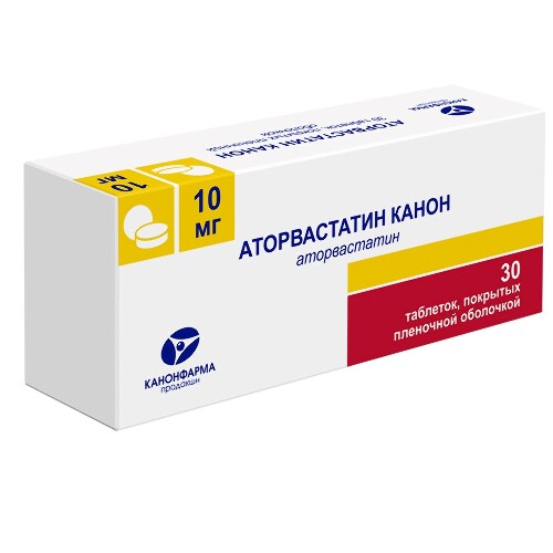 Аторвастатин канон 10 мг 30 шт. таблетки, покрытые пленочной оболочкой