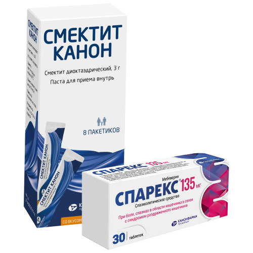 Набор Спарекс 135 мг 30 шт + Смектит Канон 3г 8 пакетиков со скидкой