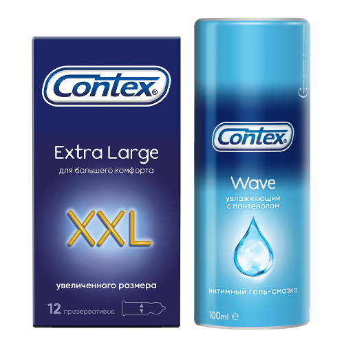 Набор Презервативы Contex Extra Large 12 увелич. размера + Гель Contex WAVE 100ML увлажняющий