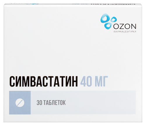 Симвастатин 40 мг 30 шт. таблетки, покрытые пленочной оболочкой