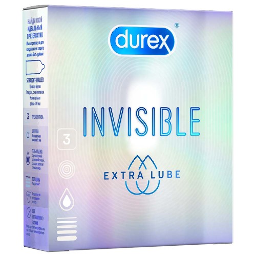 Презервативы Durex Invisible Extra Lube ультратонкие с дополнительной смазкой из натурального латекса для максимальной чувствительности