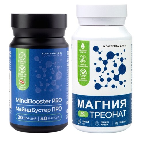 Набор NOOTERIA LABS: МАЙНДБУСТЕР N40 капс + МАГНИЯ ТРЕОНАТ N60 капс, со скидкой