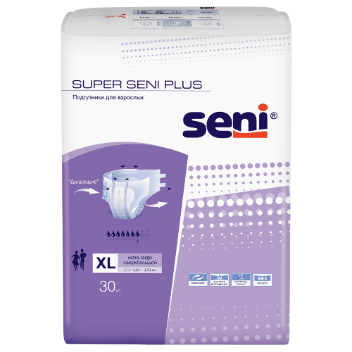Seni super plus подгузники для взрослых размер extra large обхват талии 130-170 30 шт.