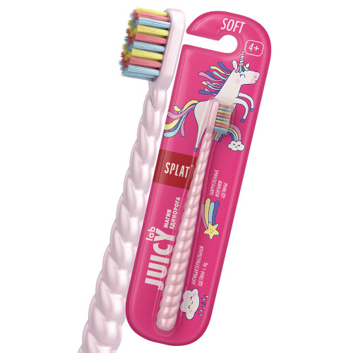 Сплат juicy lab магия единорога зубная щетка детская с ионами серебра pearl/мягкая/розовая