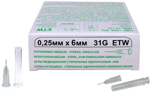 Купить Иглы медицинские стерильные одноразовые sfm 31g 0,25 ммх6 мм etw 50 шт. цена