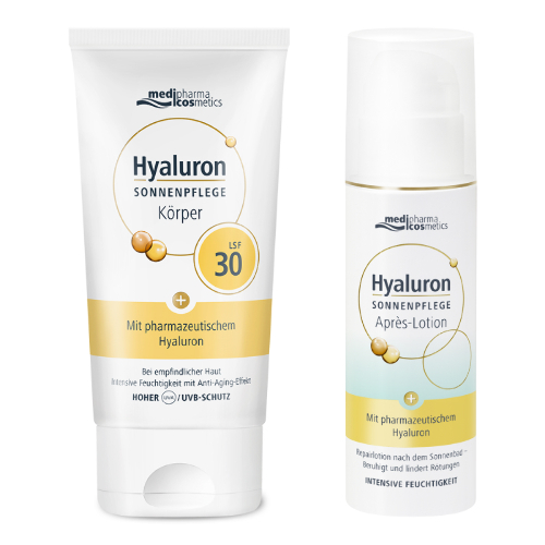 Набор MEDIPHARMA COSMETICS HYALURON: КРЕМ ДЛЯ ТЕЛА СОЛНЦЕЗАЩИТНЫЙ SPF30 150МЛ + ЛОСЬОН ПОСЛЕ ЗАГАРА 150МЛ
