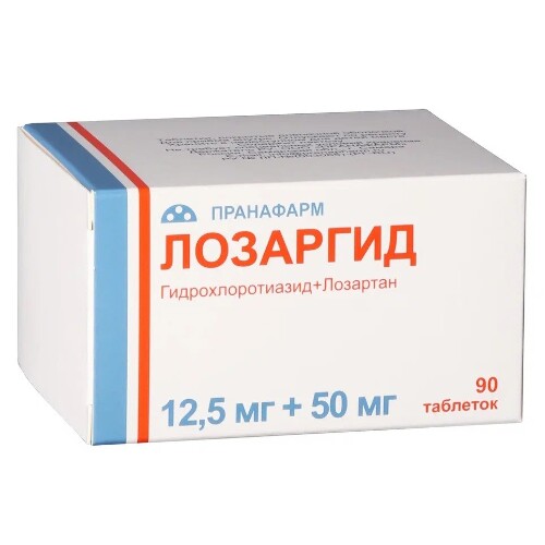 Лозаргид 12,5 мг+50 мг 90 шт. таблетки, покрытые пленочной оболочкой