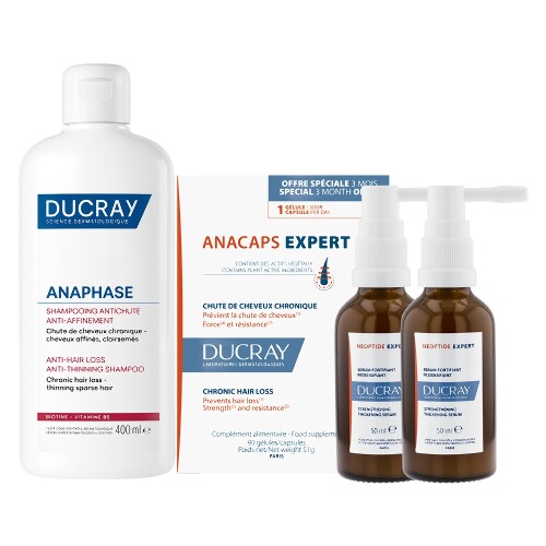 Набор DUCRAY: NEOPTIDE EXPERT СЫВОРОТКА УКРЕПЛЯЮЩ 2X50МЛ + ANAPHASE ШАМПУНЬ ПРОТИВ ХРОНИЧ ВЫПАД 400МЛ + АНАКАПС ЭКСПЕРТ №90 КАПС