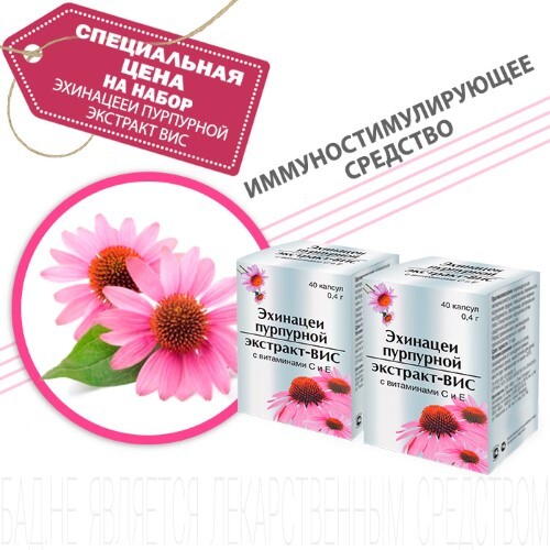 Купить ЭХИНАЦЕИ ПУРПУРНОЙ ЭКСТРАКТ-ВИС N40 КАПС цена