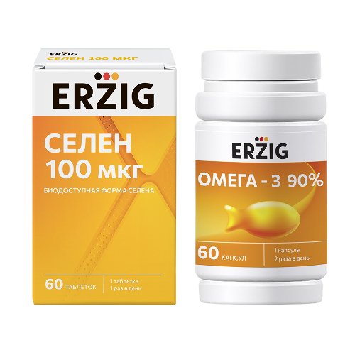 Набор Erzig Селен 100 мкг №60 + Омега-3 90% №60